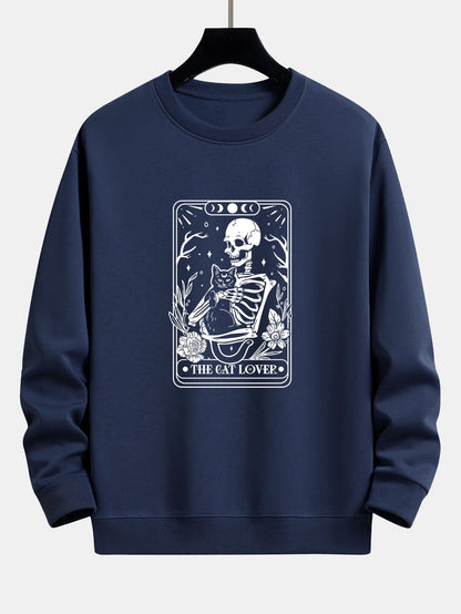 Cat Skeleton Print Relax Fit Sweatshirt
